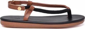Ancient Greek Sandals Black/Brown Rope-Woven Cotton-Leather Flip-Flops