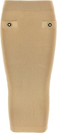 Balmain Ribbed Midi Skirt Gonne Beige-Donna