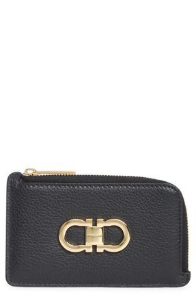 Ferragamo Portacarte Leather Card Holder in Nero Flame Red at Nordstrom