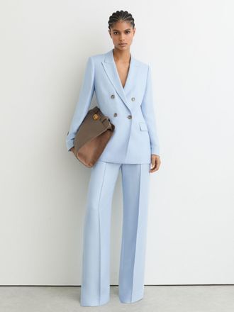 Reiss Blue Petite Double-breasted Peak-lapel Suit Jacket, 14