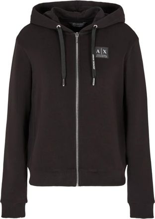 A|X Armani Exchange Zip-throughs, female, Black, Size: S Black Hooded Sweatshirt Aw24