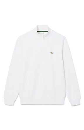 Lacoste Cotton Fleece Half Zip Pullover in White at Nordstrom, Size 3