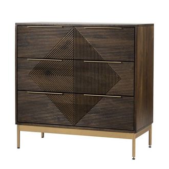 Jaipur Furniture Zaine Carving 3 Drawer Chest - Mango Wood - L40 x W81.5 x H80.5 cm - Dark Finish - Assembly Required in Brown
