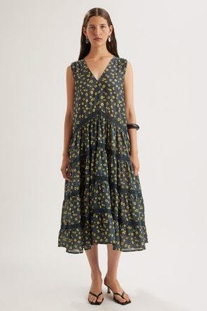 Merlette Wallis Print Dress in Lemon Navy Floral Print at Nordstrom, Size Xx-Small