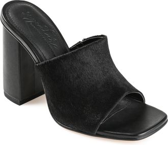 Journee Collection Journee Signature Womens Genuine Leather Deena Slip On Block Heel Open Square Toe Sandals