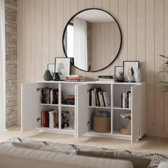 Dmora Aparador Dn&aacute;nde, Aparador De Cocina Con 4 Puertas, Buffet De Sal&oacute;n, 100% Made In Italy, Cm 180x41h86, Blanco Brillo - Dmora