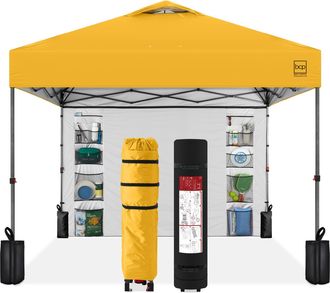 Best Choice Products 10x10ft Easy Setup Pop Up Canopy, Portable Tent w/ Side Wall, 1-Button Push, Case