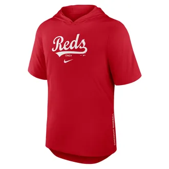 Nike Cincinnati Reds Arched Wordmark Nike Mens Dri-FIT MLB Hooded T-Shirt in Red | 03NB62QRED-6XV