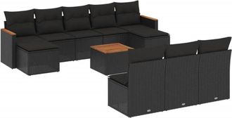 vidaXL Set De Sof&aacute;s De Jard&iacute;n 11 Pzas Y Cojines Rat&aacute;n Sint&eacute;tico Negro Vidaxl