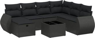 vidaXL Set De Sof&aacute;s De Jard&iacute;n 8 Piezas Y Cojines Rat&aacute;n Sint&eacute;tico Negro Vidaxl