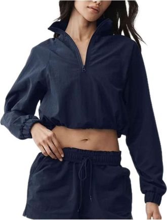 Alo (WMNS) ALO Cropped 1/4 Zip Alumni Pullover Navy W3660R-1154862577