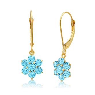 MAX + STONE Solid 14K Yellow or White Gold Gemstone Flower Shape Dangle Earrings