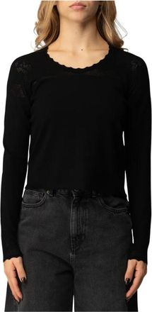 Twinset Maglia in punto rete e pizzo - Dames - Ronde hals truien - Zwart - XS - Truien & Vesten
