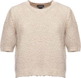 Avant Toi Korte Mouw Katoenen Trui - Dames - Ronde hals truien - Beige - S - Katoen - Truien & Vesten