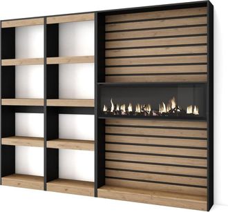 Skraut Home Librer&iacute;a efecto madera roble negro 230x25x186cm chimenea efecto fuego