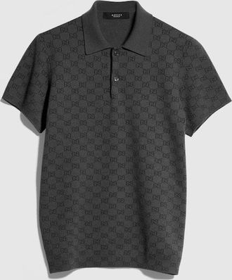 Gucci GG Wool Silk Jacquard Polo Shirt, Size XXXL, Grey