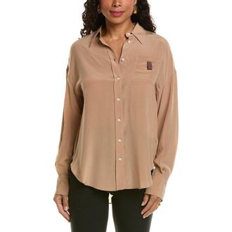 Brunello Cucinelli Almond Button-Up Shirt With Pocket, Size Small
