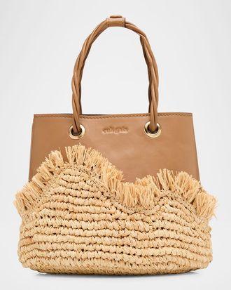 Cult Gaia Jojo Raffia & Leather Top-Handle Bag