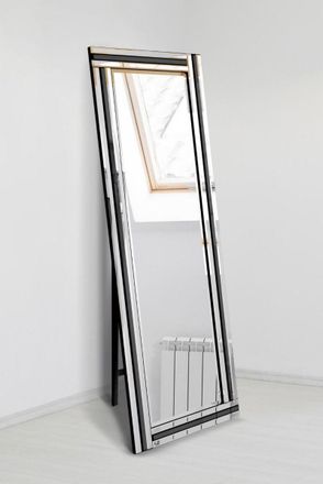 MirrorOutlet Black & Mirror Triple Bevel Cheval Dress Mirror 170cm x 58cm | Size: 1 Pack