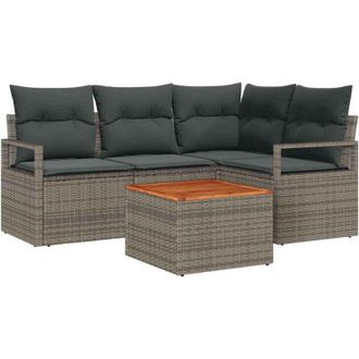 vidaXL Garden Sofa Set with Storage 5 pcs Grey Poly Rattan vidaXL