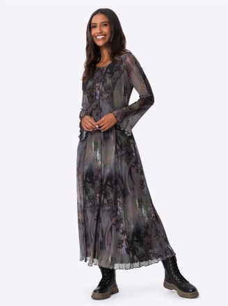 Heine Druckkleid HEINE Druck-Kleid, Damen, Gr. 34, Normalgr&ouml;ssen, schwarz (dunkeltaupe, schwarz, bedruckt), Jersey, 96% Polyester, 4% Elasthan, bedruckt, ge