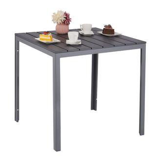 Relaxdays Relaxdays - Mesa Jard&iacute;n, 74 X 78 X 78 Cm, Mesita Balc&oacute;n Efecto Madera, Pl&aacute;stico, Metal, Mesilla Terraza Cuadrada, Gris