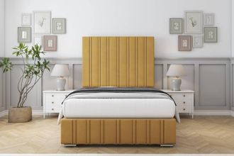 Sloomy Langston Plush Frame-Mattress - 50 Upholstered Headboard in Mustard | Size: Single