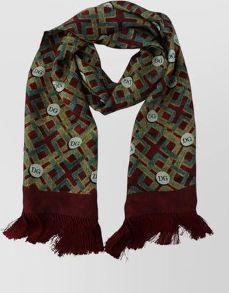 Dolce & Gabbana silk logo-print fringe scarf