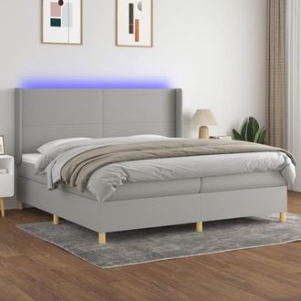 vidaXL Vidaxl - Cama Box Spring Con Colch&oacute;n Tela Y Led Gris Claro 200x200 Cm
