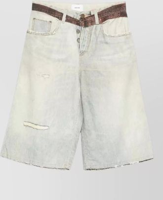 Haikure printed belted denim shorts five pockets