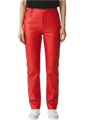 Infinity Leather Womens Red Lamb Leather 501 Biker Jeans - Sogndal