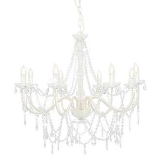 Berkfield Home Chandelier with Beads White 8 x E14 Bulbs