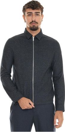 Marco Pescarolo Houndstooth Wol Zijde Korte Jas - Heren - Vesten met rits - Blauw - 2XL - Wol - Hoodies & sweatvesten