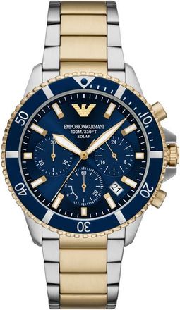 Emporio Armani World Explorer Solar Chronograph Bracelet Watch, 43.5mm in Gold/Silver at Nordstrom
