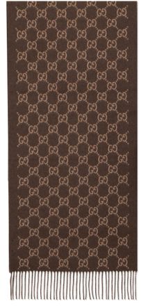 Gucci Mens Cashmere Scarf Gg Brown Scarfs