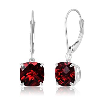 MAX + STONE Solid 10k Yellow or White Gold 8mm Cushion Cut Dangle Gemstone Earrings
