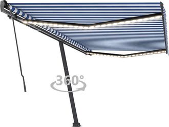 vidaXL Vidaxl - Toldo Retr&aacute;ctil Manual Con Luz Led Azul Y Blanco 500x350 Cm