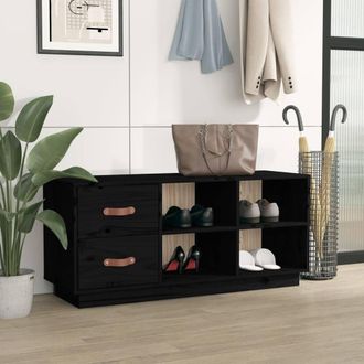 Berkfield Home Shoe Bench Black 100x34x45 cm Solid Wood Pine | Size: 100 x 34 x 45 cm