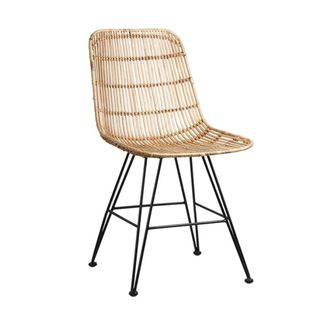 HK Living Silla de comedor de fibras naturales marr&oacute;n y metal negro