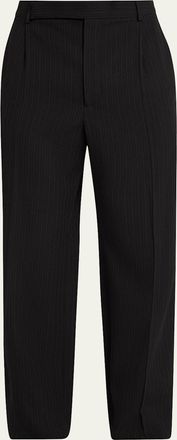 Saint Laurent Mens Wool Stripe Pleated Wide-Leg Trousers