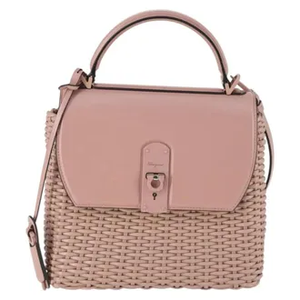 Ferragamo Boxyz Top Handle Woven Leather Pink Leather Handbag (Pre-Owned)