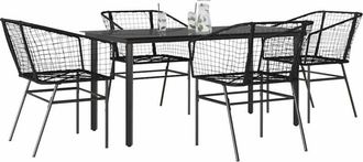 vidaXL Juego De Comedor Jard&iacute;n 5 Piezas Rat&aacute;n Sint&eacute;tico Vidrio Negro Vidaxl