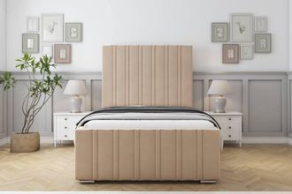 Sloomy Radcliffe Plush Frame-Mattress - 50 Upholstered Headboard in Stone | Size: Super King
