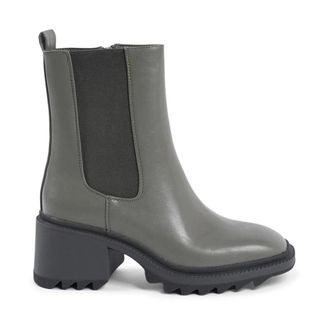 19V69 Schoenen, Dames, Groen, 40 EU, Leer, Enkelboots met grove hak