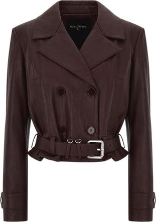 Patrizia Pepe Geknoopte double-breasted jas - Dames - Leren en Su&egrave;de Jassen - Bruin - M - Polyester - Jassen