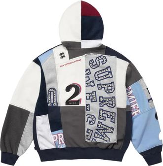 SUPREME Felpa con design patchwork, zip e cappuccio - Blu