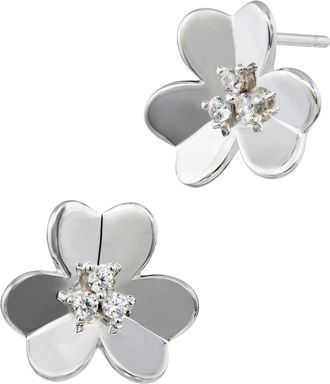Savvy Cie Jewels STERLING SILVER SINGLE FLOWER WHITE CZ STUD EARRINGS
