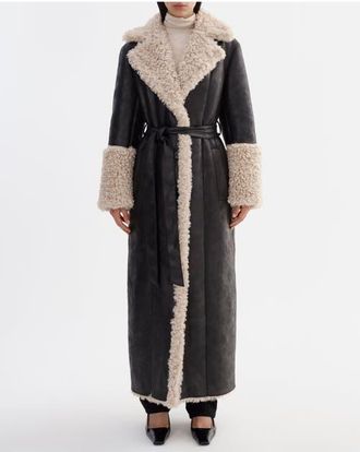 LaMarque Polly | Mixed Media Maxi Coat in Black/beige at Nordstrom, Size Xx-Small