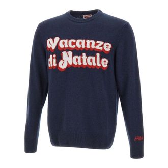 MC2 Saint Barth Round-neck Knitwear, male, Blue, Size: XL Heron Vacanze Logo Sweater
