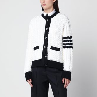 Thom Browne Cardigan bianco in lana con trecce